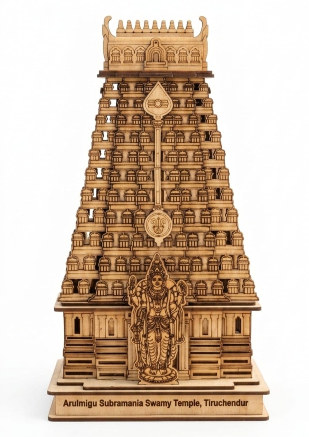 Wooden Temple Gopuram Miniature Showpiece – 6.5 Inch Handcrafted Tiruchendur Murugan Temple Replica | Pooja Mandir Decor, Home Altar, Housewarming & Diwali Gift-image-14
