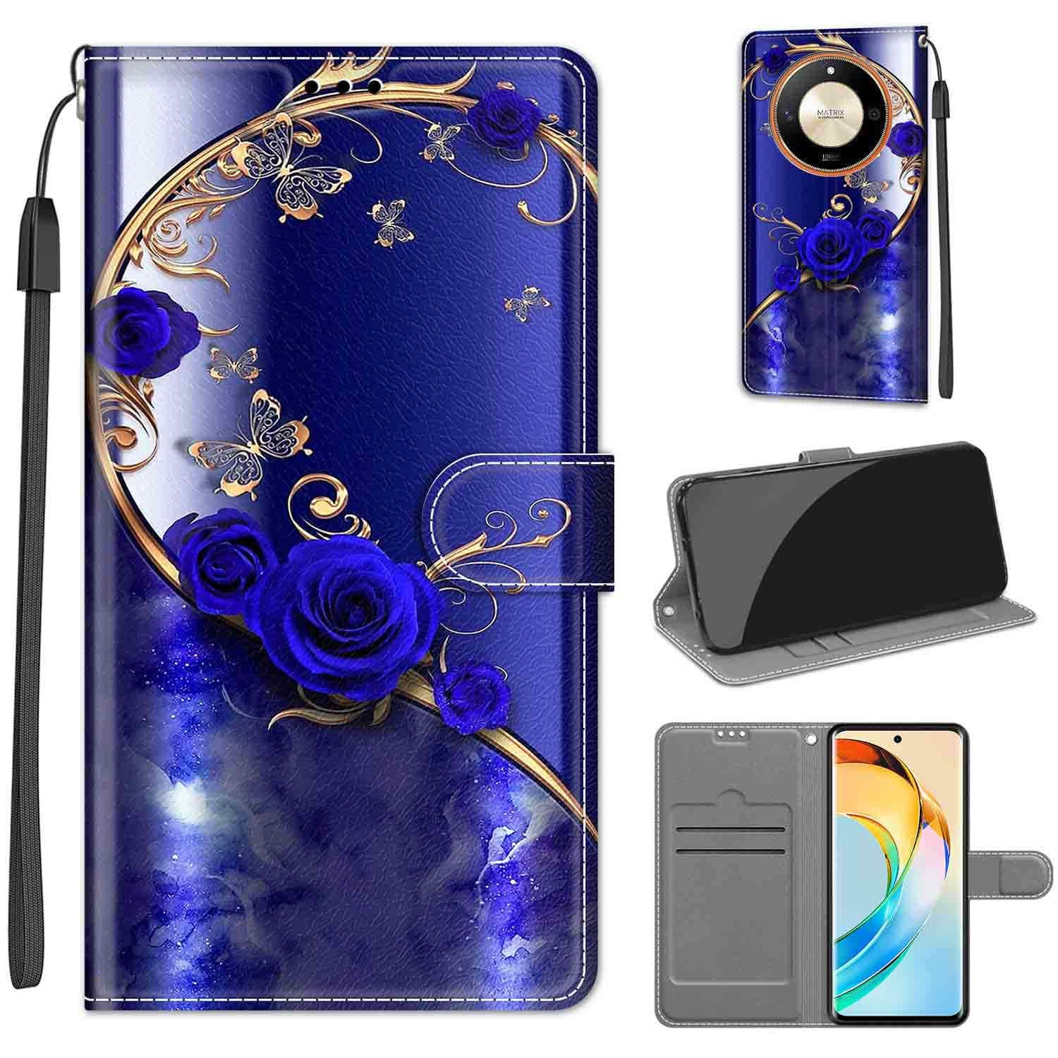 HAOYE Cover Libro Con Farfalla In Rilievo 3D Per Xiaomi Redmi Note 13 Pro+ 5G - Custodia A Portafoglio Con Slot Carte, Supporto E Cinturino, Blu - 2
