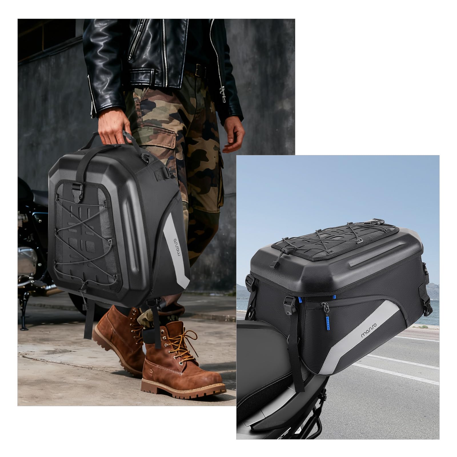 MOSISO Motorrad Hecktasche Cabrio Rucksack Motorräder Helmtaschen Erweiterbarem Fassungsvermögen 25L-35L, Motorrad Rücksitz Lagerung Gepäck Ausrüstung Tragetasche mit Griff&Reflexionsstreifen, Schwarz