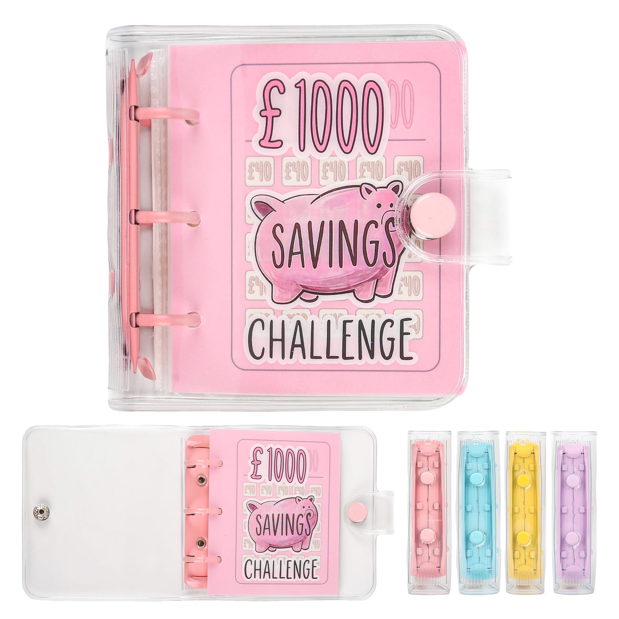 Mafeigu Mini Money Saving Binder with 25 Envelopes, ￡1000 Savings Challenge Book, Portable for Budgeting Cash Planner,School Class Prize Gift (Pink, ￡1000)