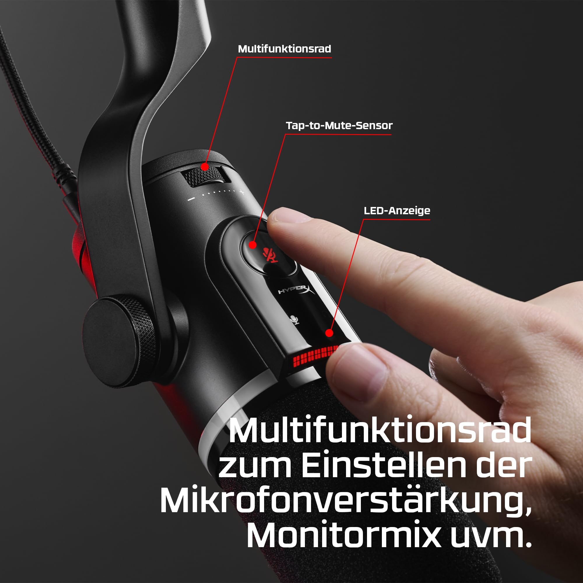 HyperX FlipCast Dynamisches USB/XLR-Mikrofon – Profi-Streaming & Podcast-Mikrofon mit Rauschunterdrückung, RGB-Beleuchtung, Onboard-Steuerung, 192 kHz/32-Bit, Schwarz