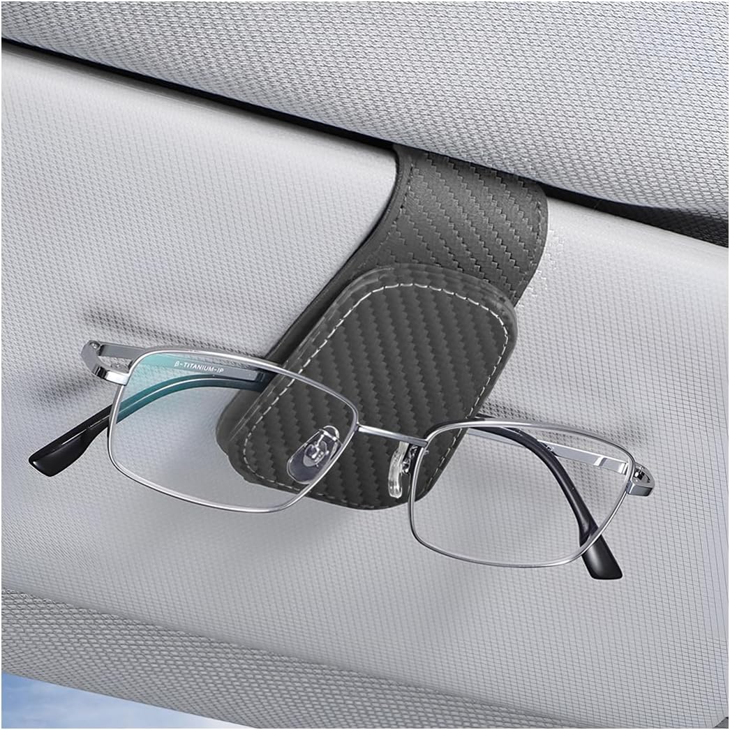 AICEL Sunglasses Holders for Car Sun Visor, Leather Eyeglasses Hanger Mounter, Magnetic Glasses Holder and Ticket Card Clip, Auto Interior Accessories Universal for SUV Pickup Truck (Gray)