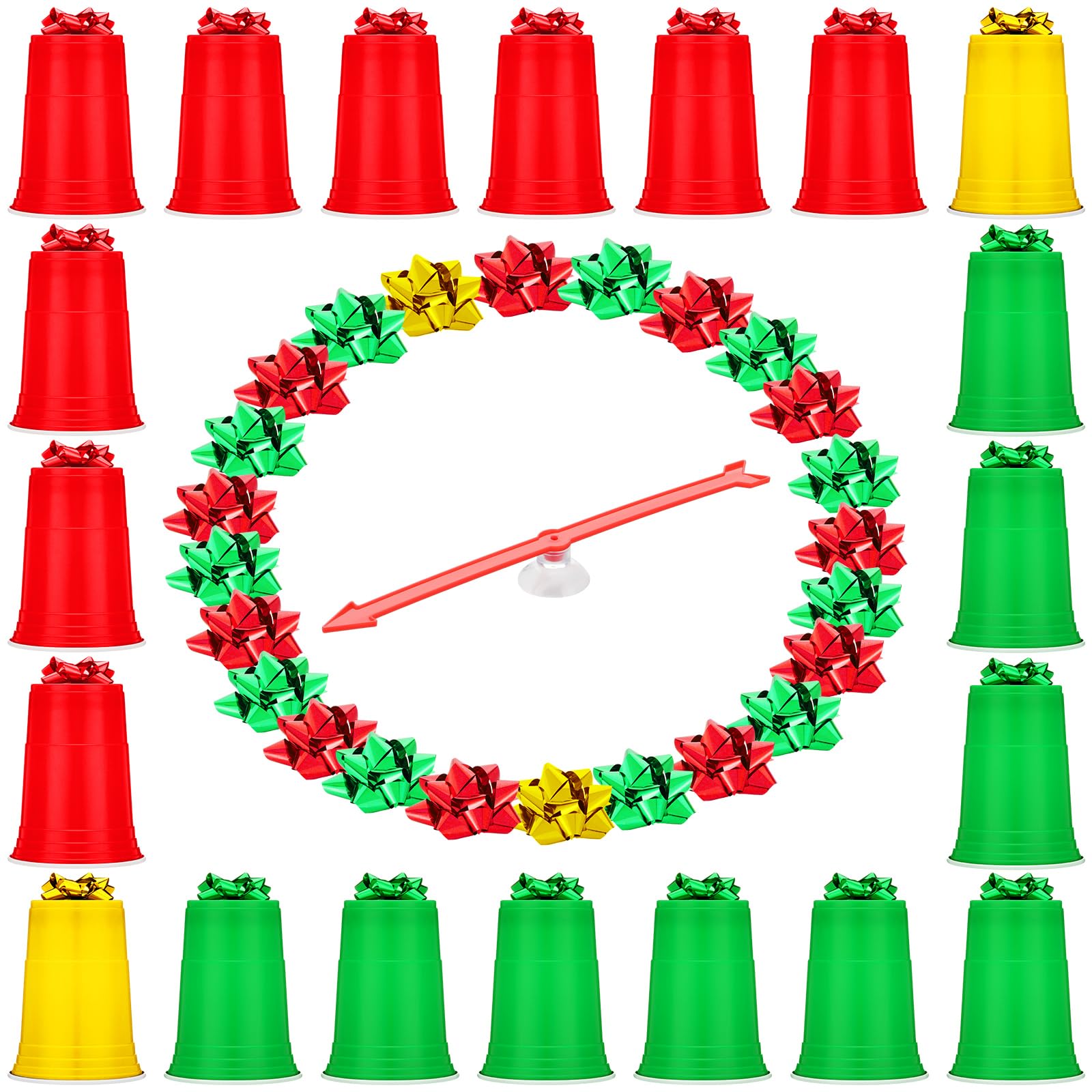 Sosation Christmas Party Games Spinner Wheel Christmas Roulette Raffle Game Set Include 38 Plastic Star Flower 20 Disposable Cups and 1 Pointer