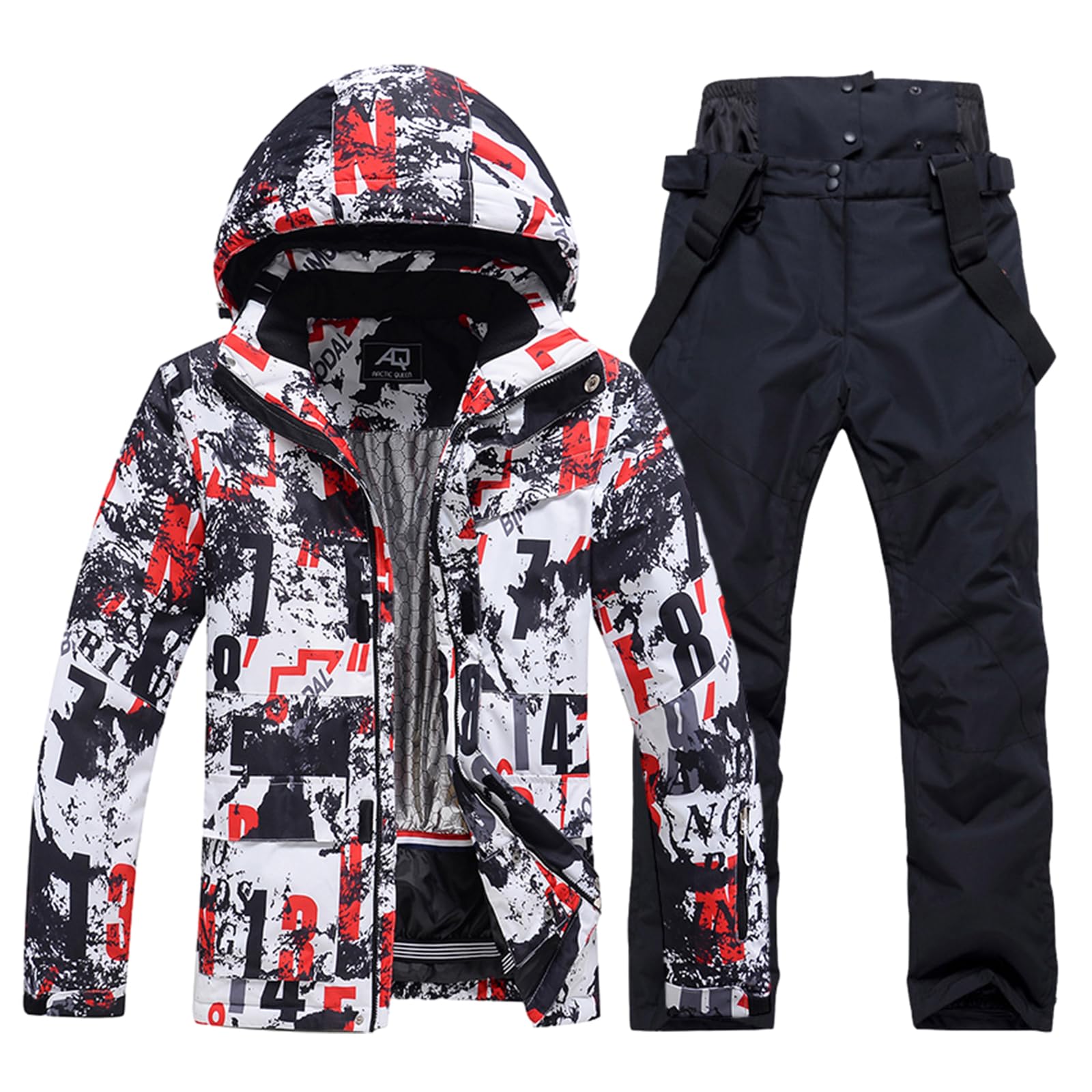 HOUZONIY Conjunto de traje de esquí para hombre, traje de nieve cálido a prueba de viento, traje de nieve de 2 piezas (238+negro M)