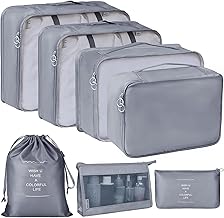 Xacton Travel Organizer Set - 7 Pcs I Nylon Packing Cubes, Pouches, with Shoe Bag I Waterproof, Lightweight I for Travel Space Saver Makeup Cosmetics Luggage Laundry Organiser (Grey)