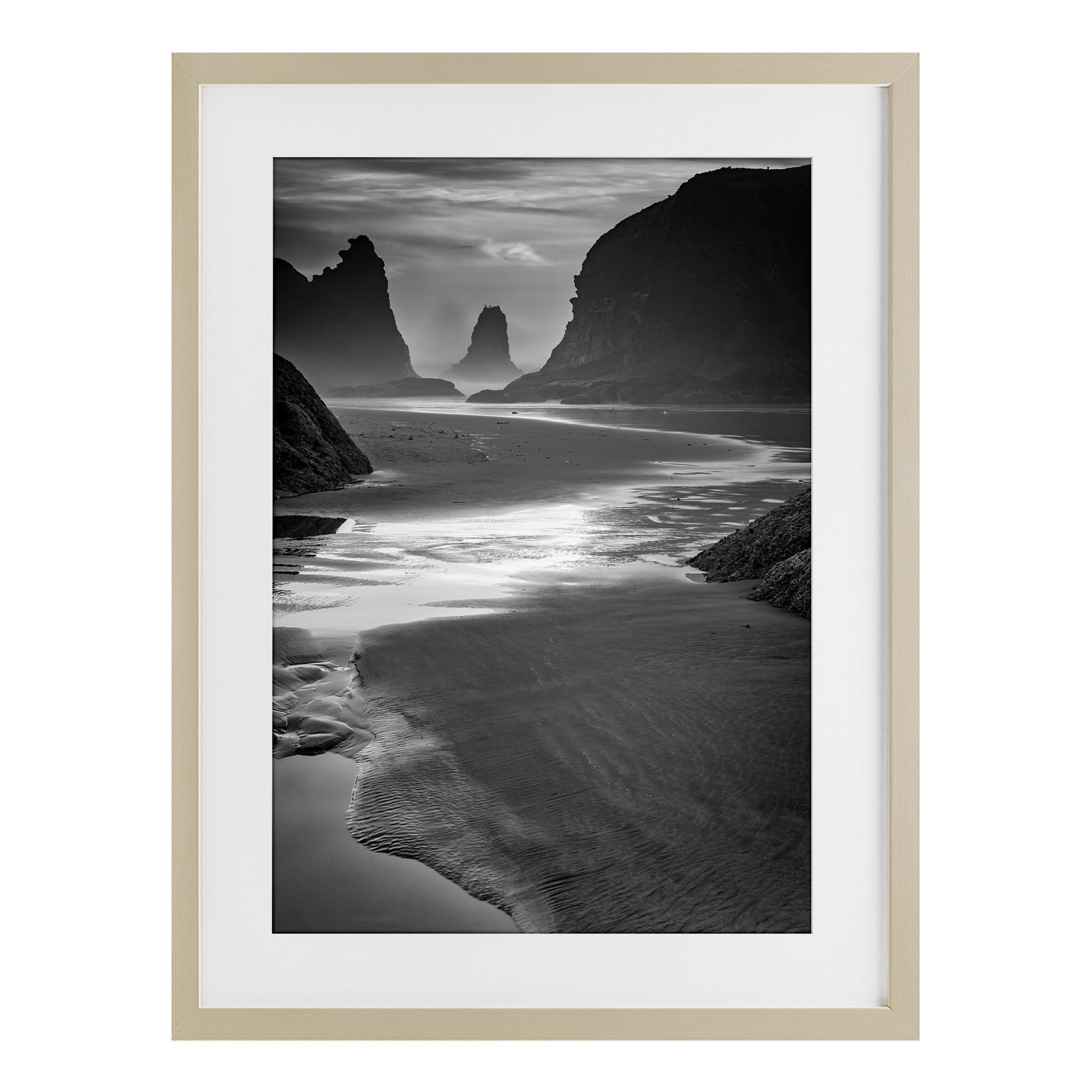 Stupell Industries Harvest Pine (Textured) Bandon Beach Dusk Serenity, 17 X 23 Inch Framed Print Under Glass