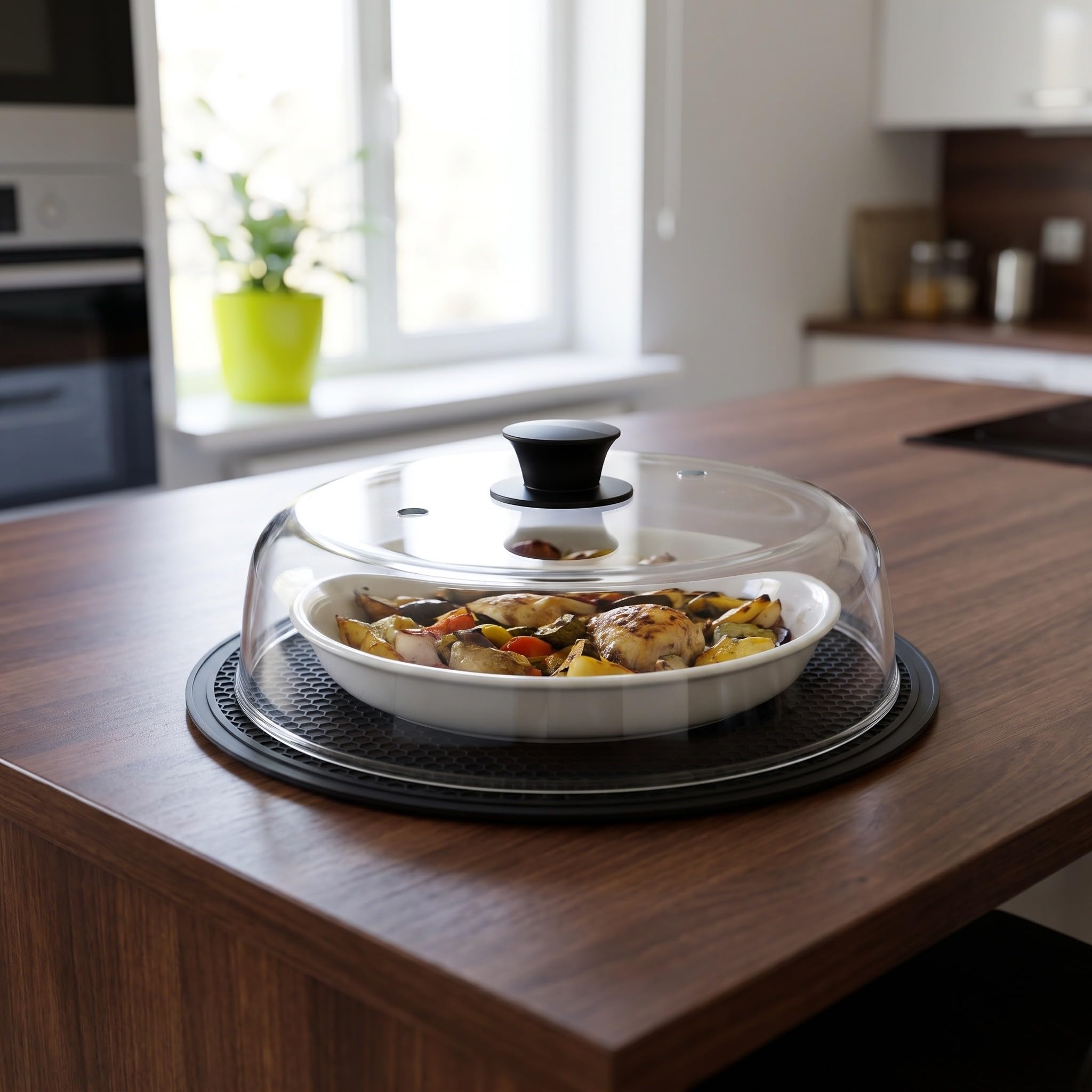 OUNONA Ensemble couvercle en verre et dessous de plat pour micro-ondes,