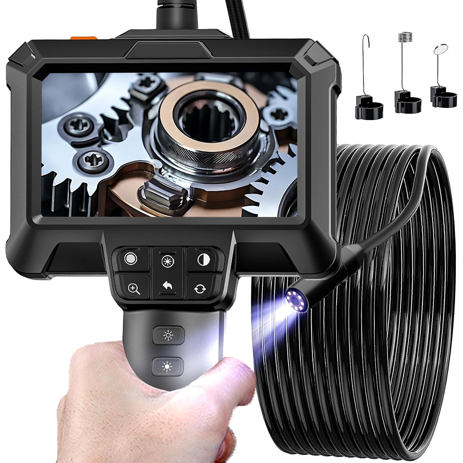 Endoscope With Light - IP67 Waterproof Borescope With 8 Adjustable LED Lights | 4.3" LCD Screen | HD 1080P Inspection Camera With 16.5ft Semi-Rigid Cord | Tools for Men