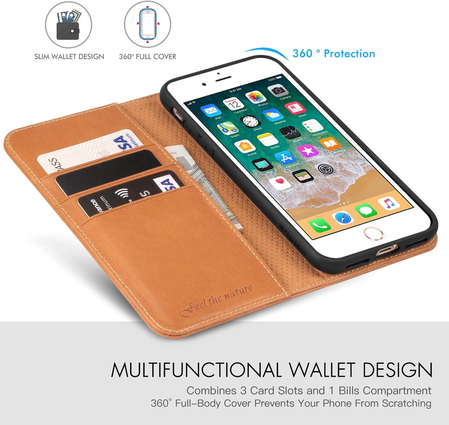 Get Special Price SHIELDON iPhone 8 Plus Case, iPhone 7 Plus Case, Genuine Leather iPhone 8 Plus Wallet Case Book Design with Flip Cover and Credit Card Slot Magnetic Closure Compatible with iPhone 7 Plus - Brown