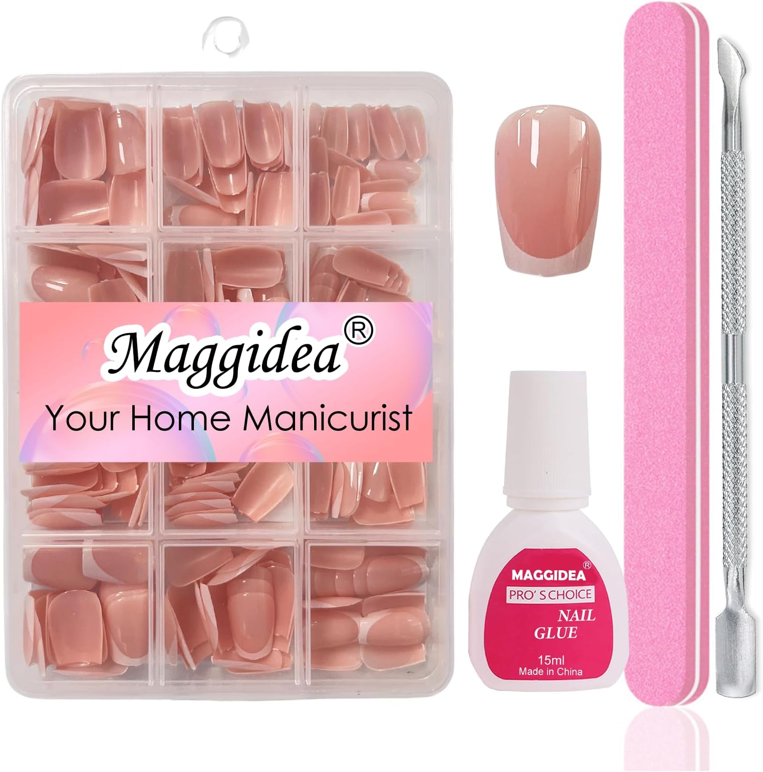 French Press on Nails Set, 240Pcs Nude Fake Nails French Tip Glossy False Nails with Glue, Full Cover Ballerina Manicure Art Decorations for Girls Women