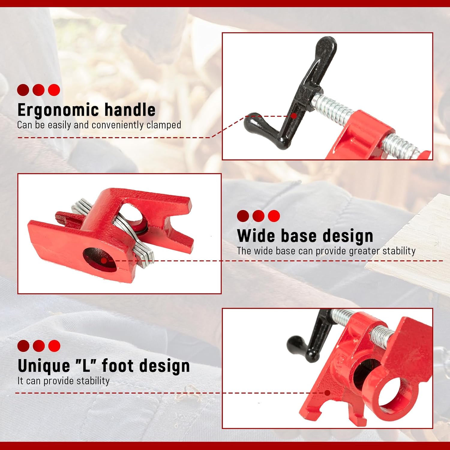 Pipe Clamp 4 Pack Pipe Clamps 3/4 inch with Unique Foot Ideal for Carpentry, Home Improvement, and DIY Projects (3/4 IN)