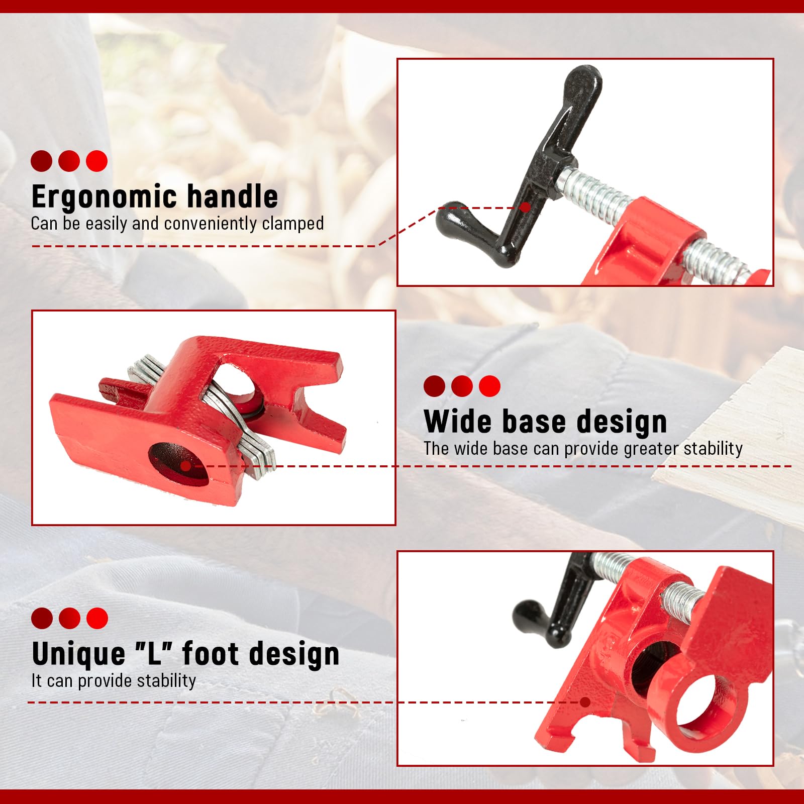 Abrazaderas de tubo para carpintería con abrazaderas de tubo de pie únicas de 3/4 pulgadas, ideales para carpintería, mejoras del hogar y proyectos de bricolaje, abrazaderas de pegado de