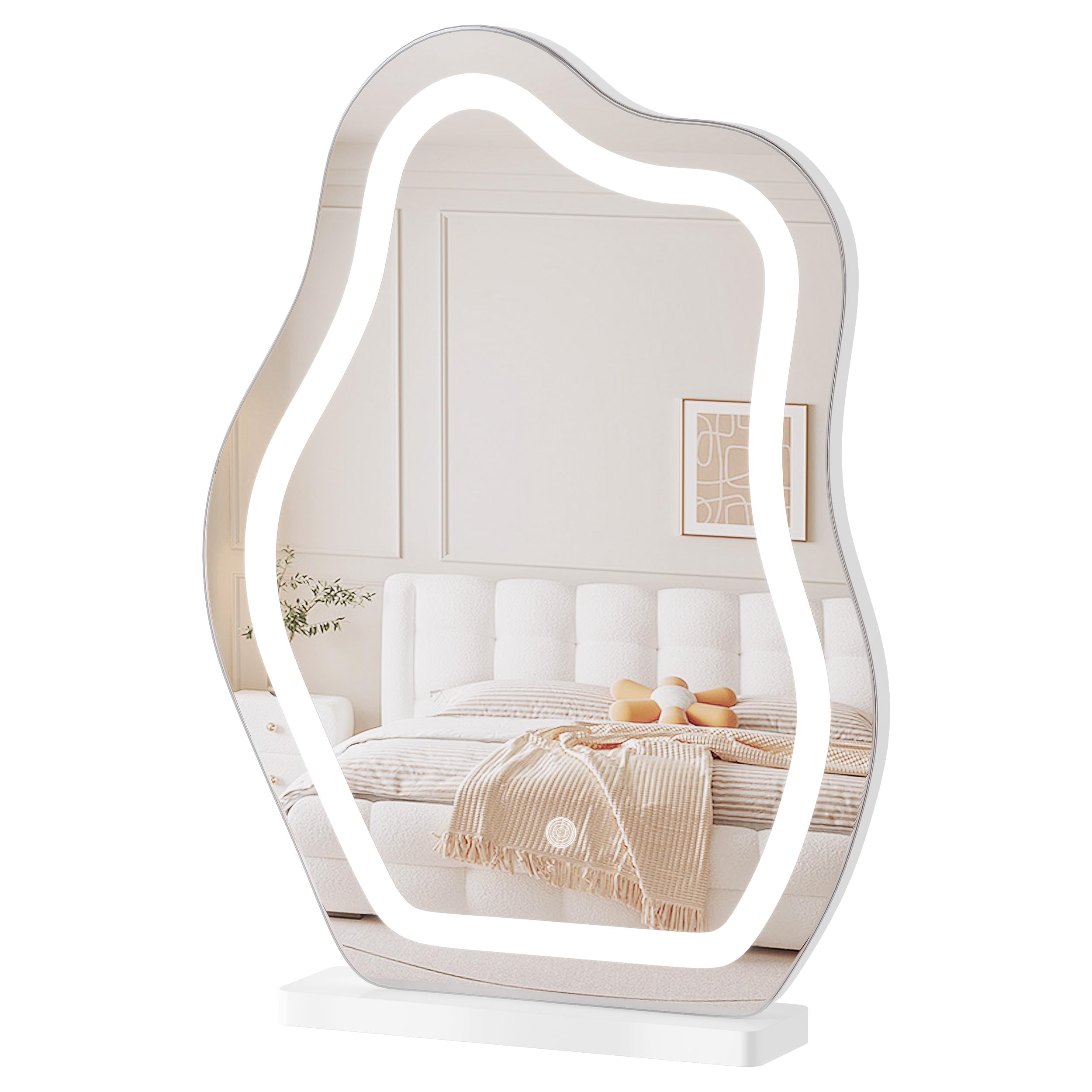 WOLTU Espejo Maquillaje con Luz, 3 Modos de LED y Brillo Ajustable, Espejo Tocador Irregular en Forma Nube, 40x54 cm, Control Táctil, Hollywood Espejo Iluminado, Decorativo, MB6121ws