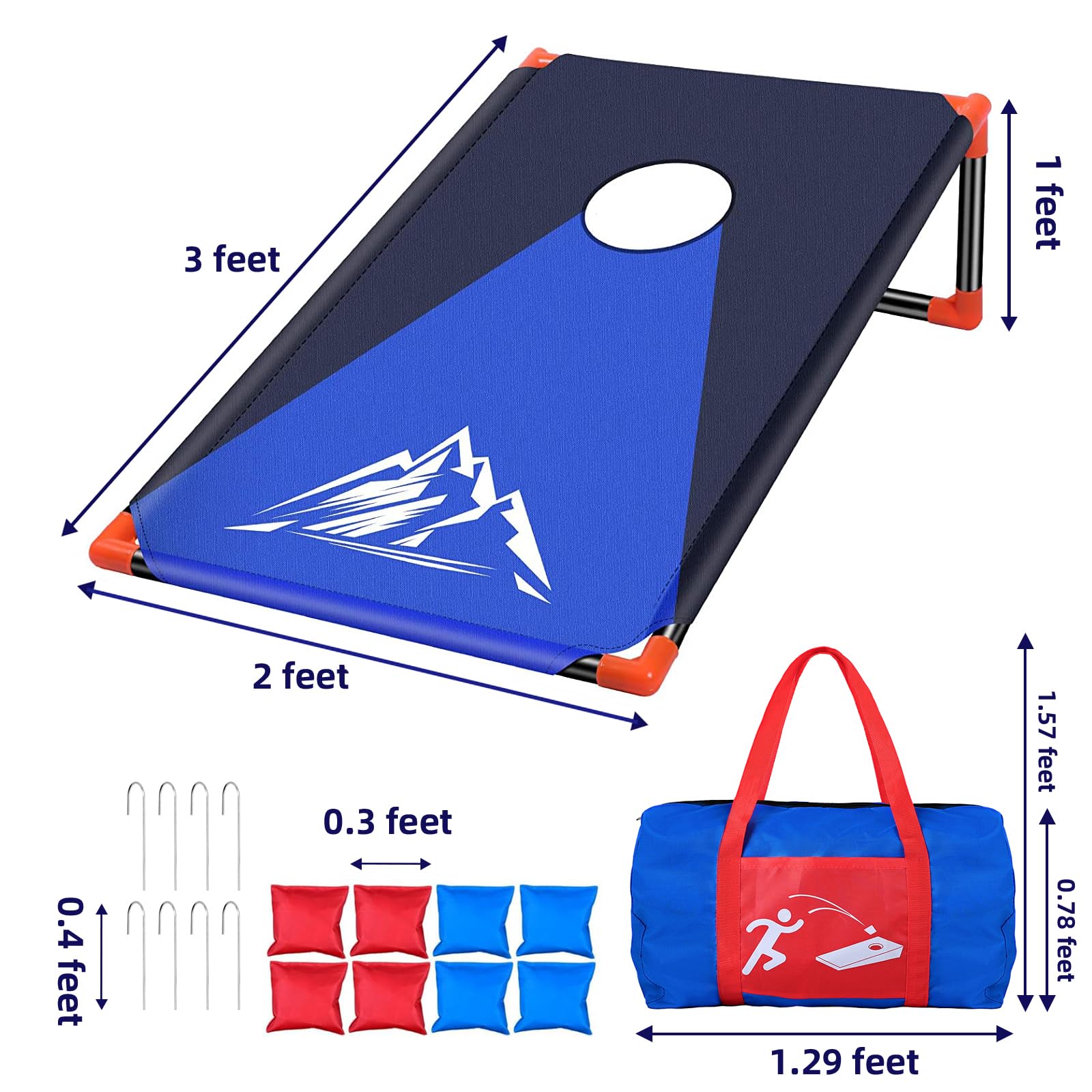Cornhole Spiel Outdoor für Erwachsene, Tragbares Cornhole Toss Set mit 8 Säckchen und Tragetasche, 3 x 2 Ft