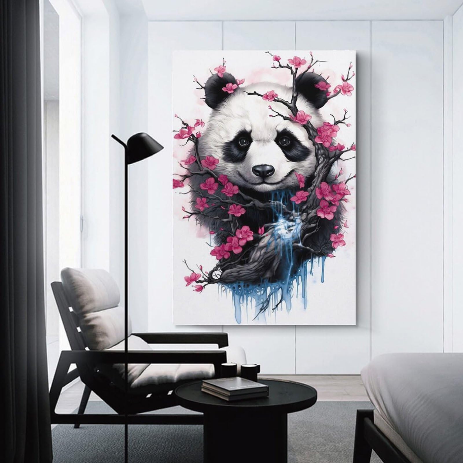 Junmoney Unframe-Style-2 Canvas Art Print Cherry Blossom Panda, 20X30inch(50X75cm), For Office, Study Or Home Workspace, Wall Art That Adds Style To Work Areas