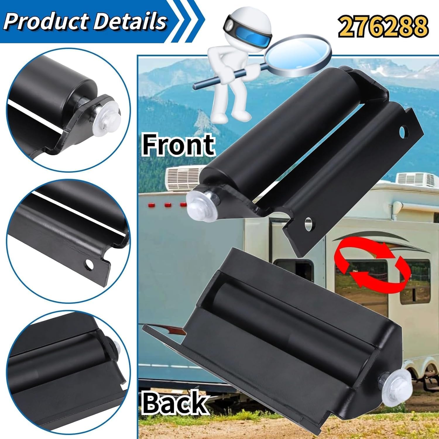 276288 RV Slide Out Roller Replacement, Solid Steel Plate J-36 Service Roller Compatible with Multiple Lippert Slide Out Systems (2 Pack)