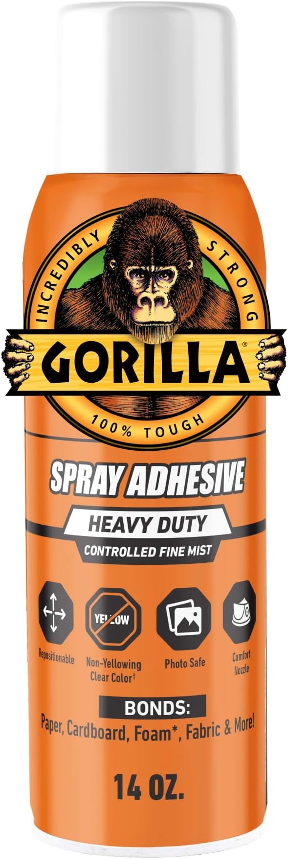 Gorilla Gorilla Heavy Duty Spray Adhesive, Multipurpose and Repositionable, 14 Ounce, Clear