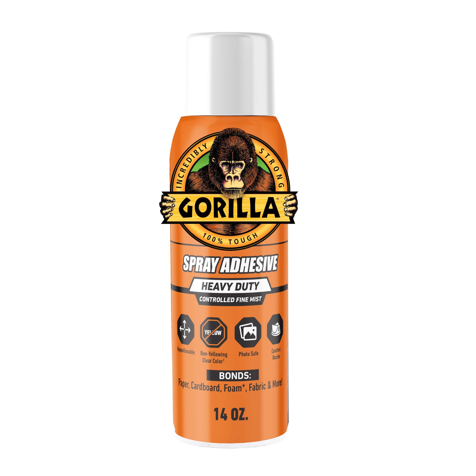 Gorilla Heavy Duty Spray Adhesive, Clear Glue, 14 Ounce (Pack of 1) - All Purpose with Comfort Nozzle for Indoor or Outdoor
