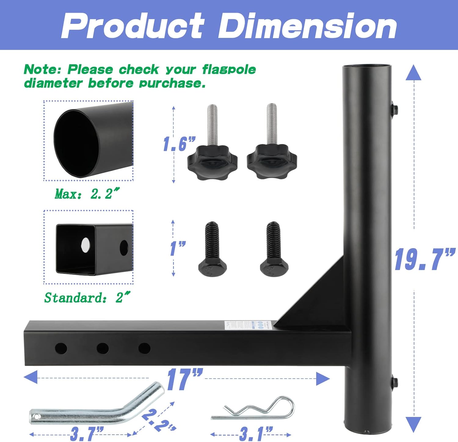 Buy Upgraded Hitch Mount Flagpole Holder, Flag Hitch Mount Universal