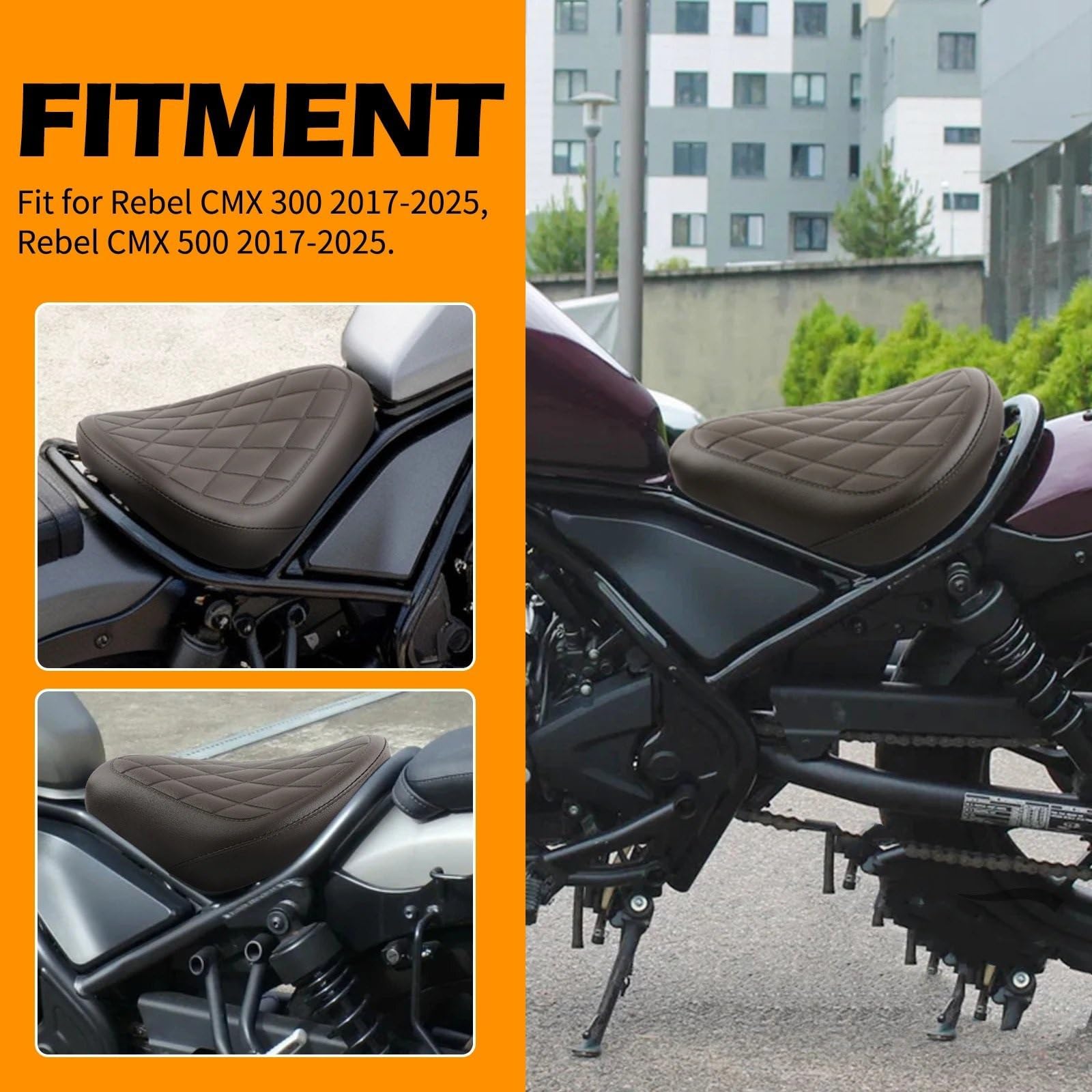 Poduszka Motocykl czarny brązowy przedni kierowca kierowca solo poduszka siedziska pasuje do Honda REBEL CMX 300 500 2017-2025 Motocykl Siedzisko(Black)