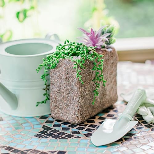 Beuta Maceta de bloques de adoquines, maceta de piedra sintética de 7.25 pulgadas, decoración de regalo de oficina en casa, perfecta con plantas