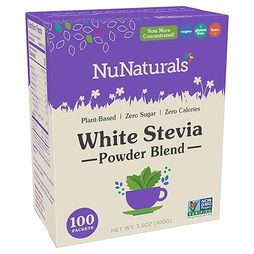 NuNaturals Paquetes de polvo de stevia blanca sustituto de azúcar de una sola porción y cero calorías 100 unidades NuNaturals Paquetes de polvo de stevia blanca sustituto de azúcar de una sola porción y cero calorías 100 unidades