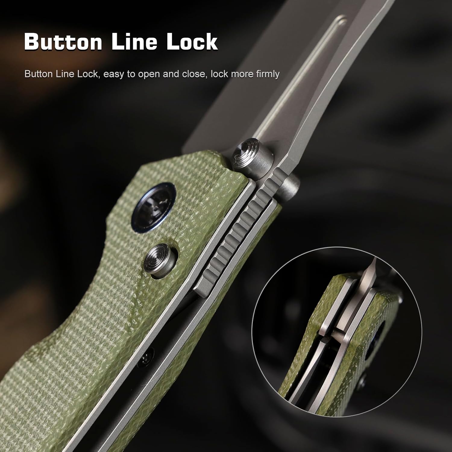 REMETTE Rhino Pocket Knife, 3" 14C28N Steel Blade Micarta Handle EDC Folding Knife (Green)