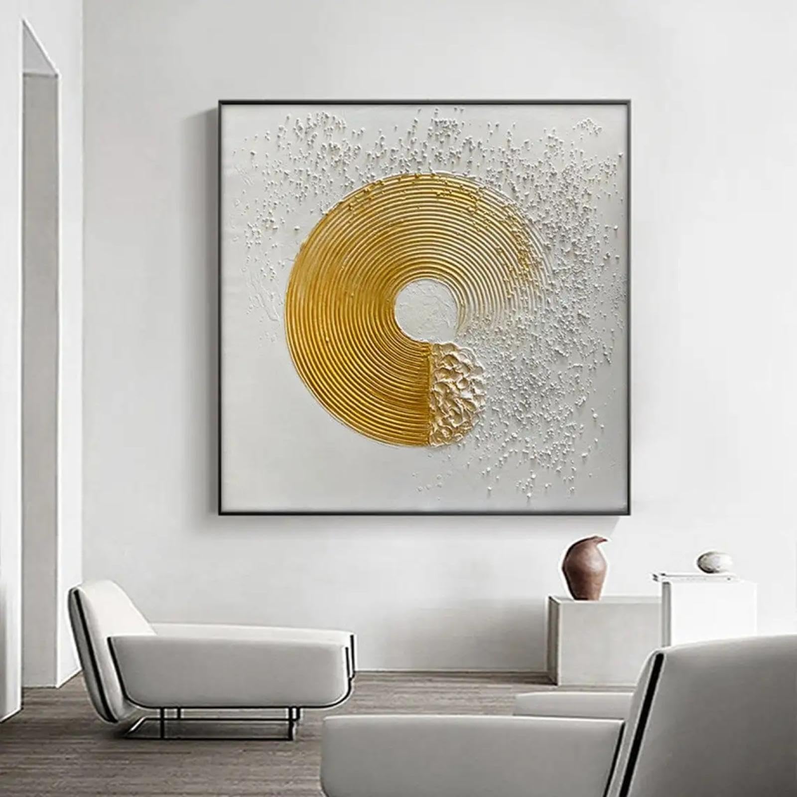 BMGKYAGL Large Golden Circl Painting Abstract Original Modern Textured Annular Acrylic Painting Living Room Wall Art Decor Painting 40x40cm Frameless