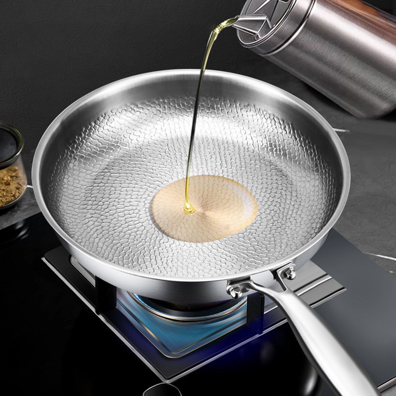 Pfannen- und Pfannenwender-Set aus gehämmertem Metall, gewellt, antihaftbeschichtet, für alle Herdarten geeignet, ergonomischer Griff, Antihaft-Kochgeschirr-Set