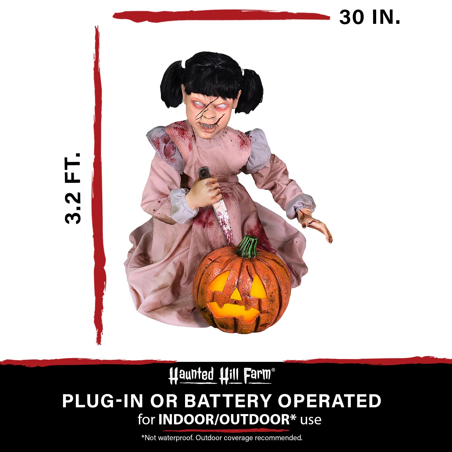 Haunted Hill Farm Lunging Pumpkin Carver Zombie Girl by Tekky