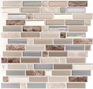 SMART TILES Peel and Stick Backsplash - 5 Sheets of 9.36" x 9.73" - 3D Adhesive Peel and Stick Tile Backsplash for Kitche...