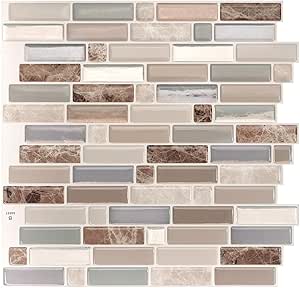 SMART TILES Peel and Stick Backsplash - 5 Sheets of 9.36" x 9.73" - 3D(01)