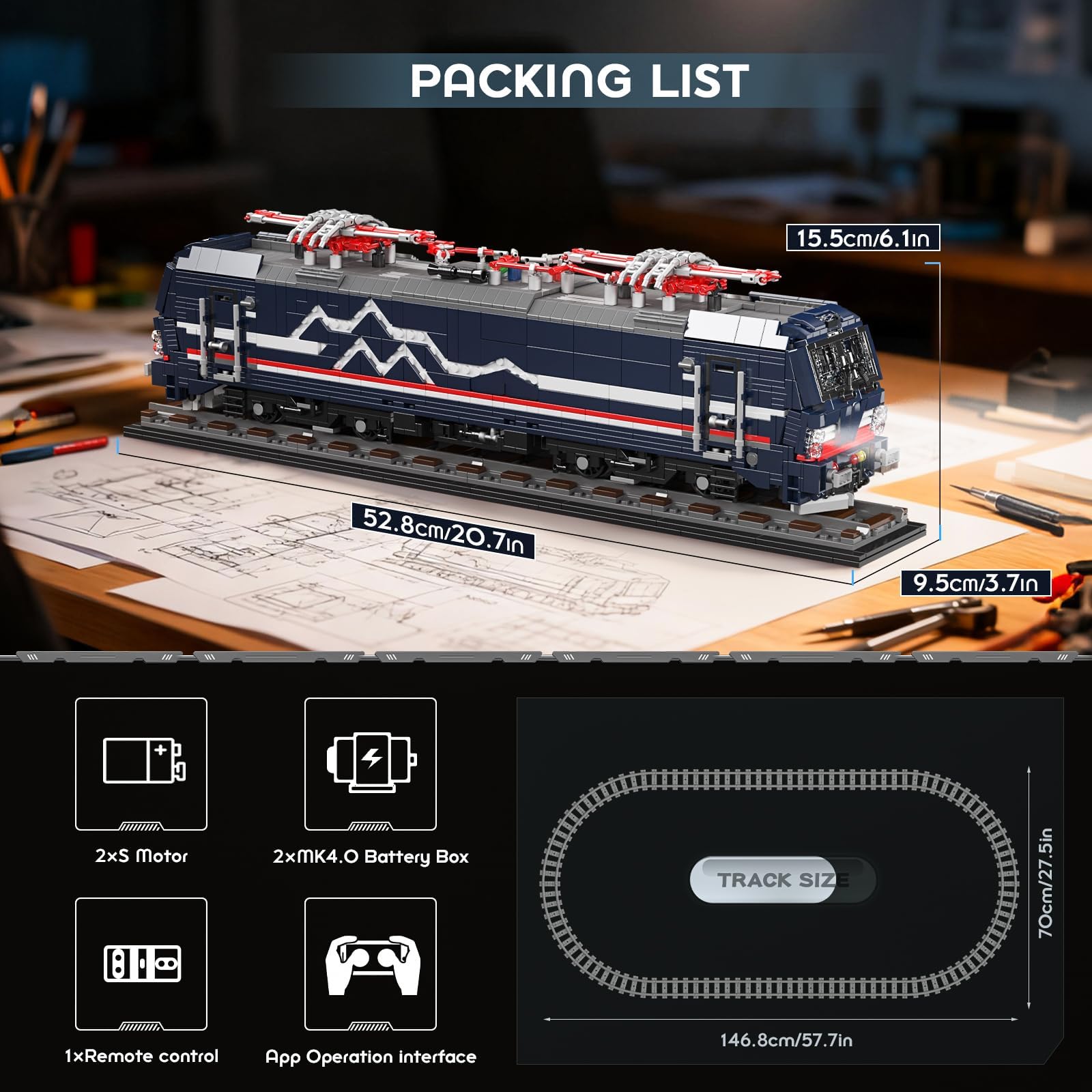 Mould King 12045 Vectron MS - Set di costruzione di locomotiva elettrica, 3.072 pezzi, modello motorizzato con tracciato di visualizzazione, APP e progetto di assemblaggio meccanico telecomandato per
