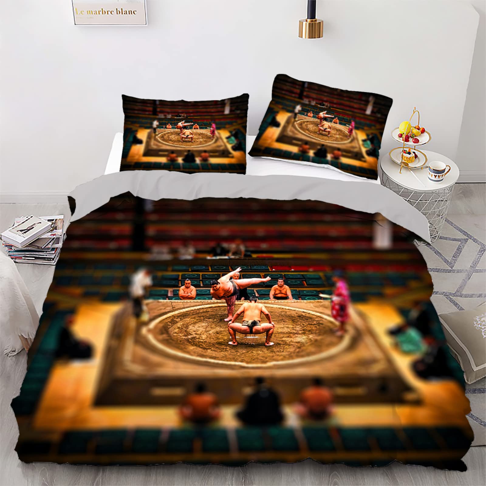 Housse de couette 160x200 marron moderne anti-glissement avec fermeture