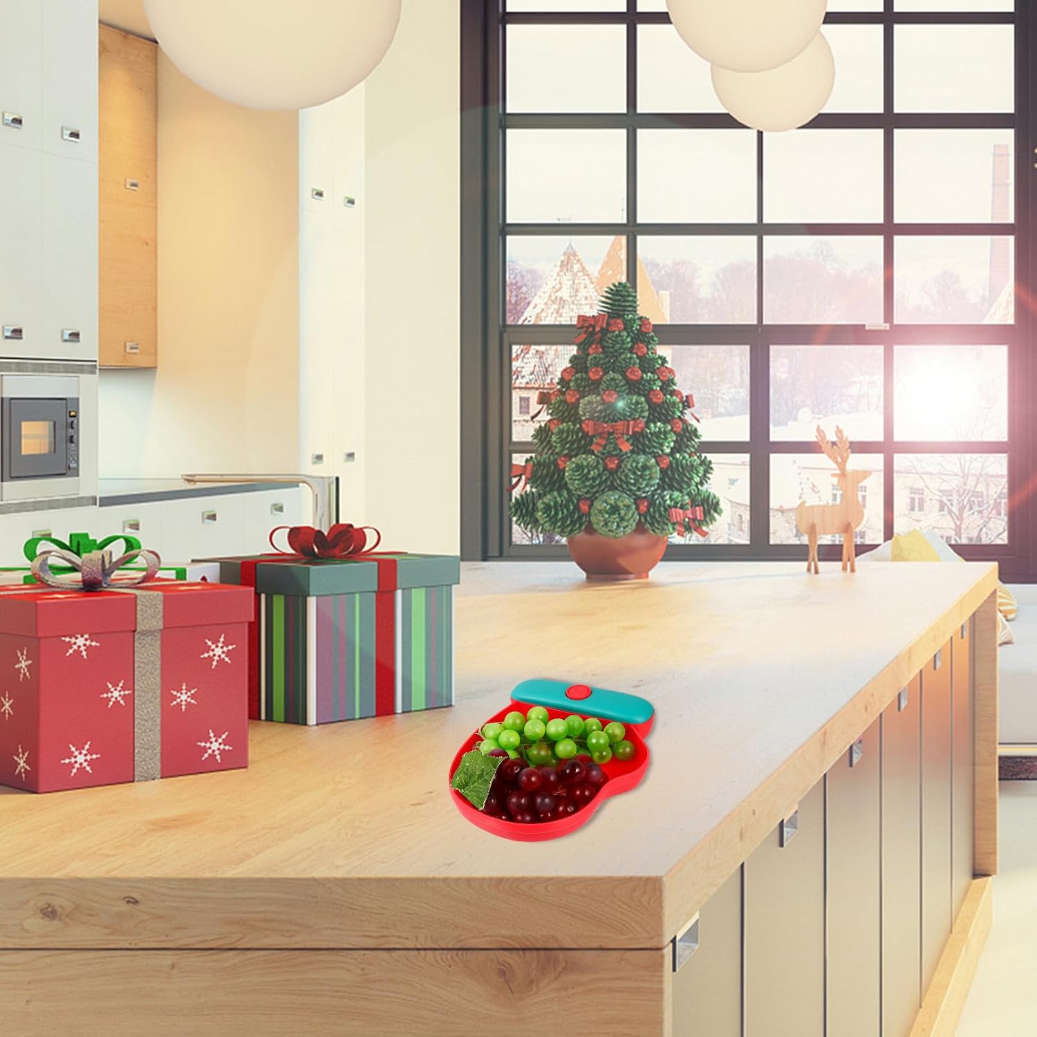 Xmas Fruit Tray Mitten Shaped PP Serving Dish with Fork Storage