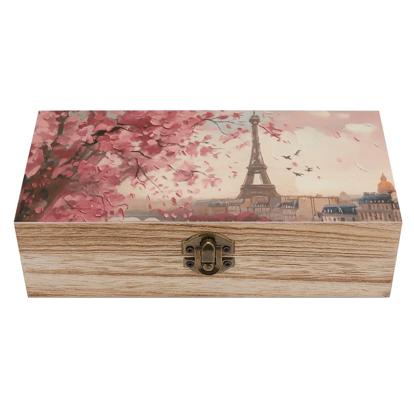 SMAZDFXX Romantic Paris Eiffel Tower And Couples Wooden Storage Box Multipurpose Decorative Box for Jewelry Photo Home Decor