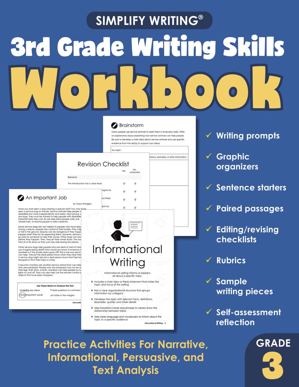 3rd Grade Writing Skills Workbook: Practice Activities For Narrative, Informational, Persuasive, and Text Analysis (Writing Skills Workbooks For Home