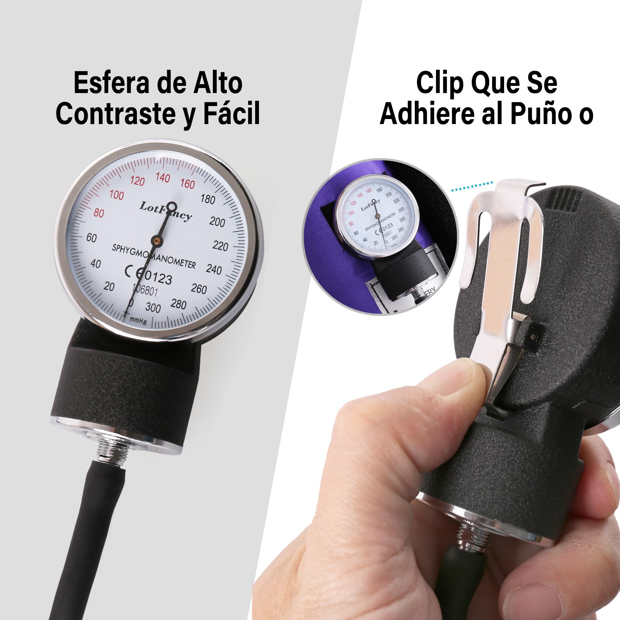 LotFancy Tensiómetro Manual con Estetoscopio, Manguito de Presión Arterial Manual para Servicios de Urgencias, Médicos y Consultorios Médicos (aprox. 25 cm - 40 cm)