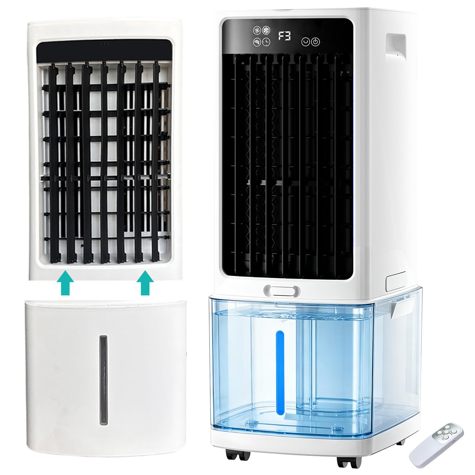 Anyabinni White 12L Quiet Portable Windowless Air Conditioners With Remote, 3-In-1 Evaporative Air Cooler, 3 Speeds, 6 Ice Packs,1-12H Timer For Home & Office Bedroom