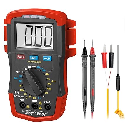 HOLDPEAK Amp Ohm Capacitor Tester HP-37A, Digital Multimeter Tester with Auto Backlit Manual Ranging for DC & AC Voltage, Resistance, Temperature, Battery test, Positive Diode Voltage Reading (Red)