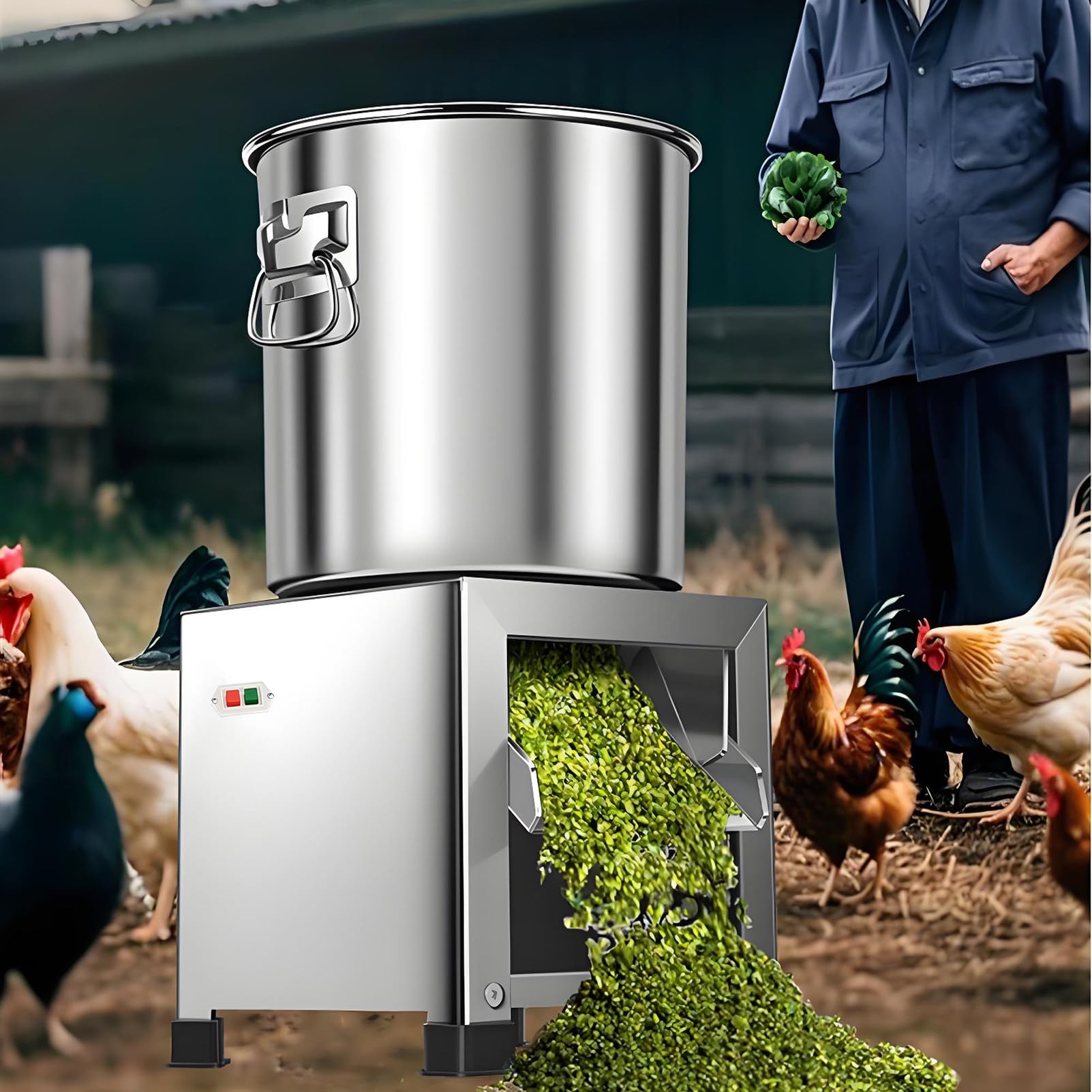 Picadora de Verduras Eléctrica Comercial, Motor de Alta Potencia, 1800 RPM, Trituradora Doméstica de Acero Inoxidable para Cocinar en Casa y Granja, Alta Eficiencia de Producción 1200W