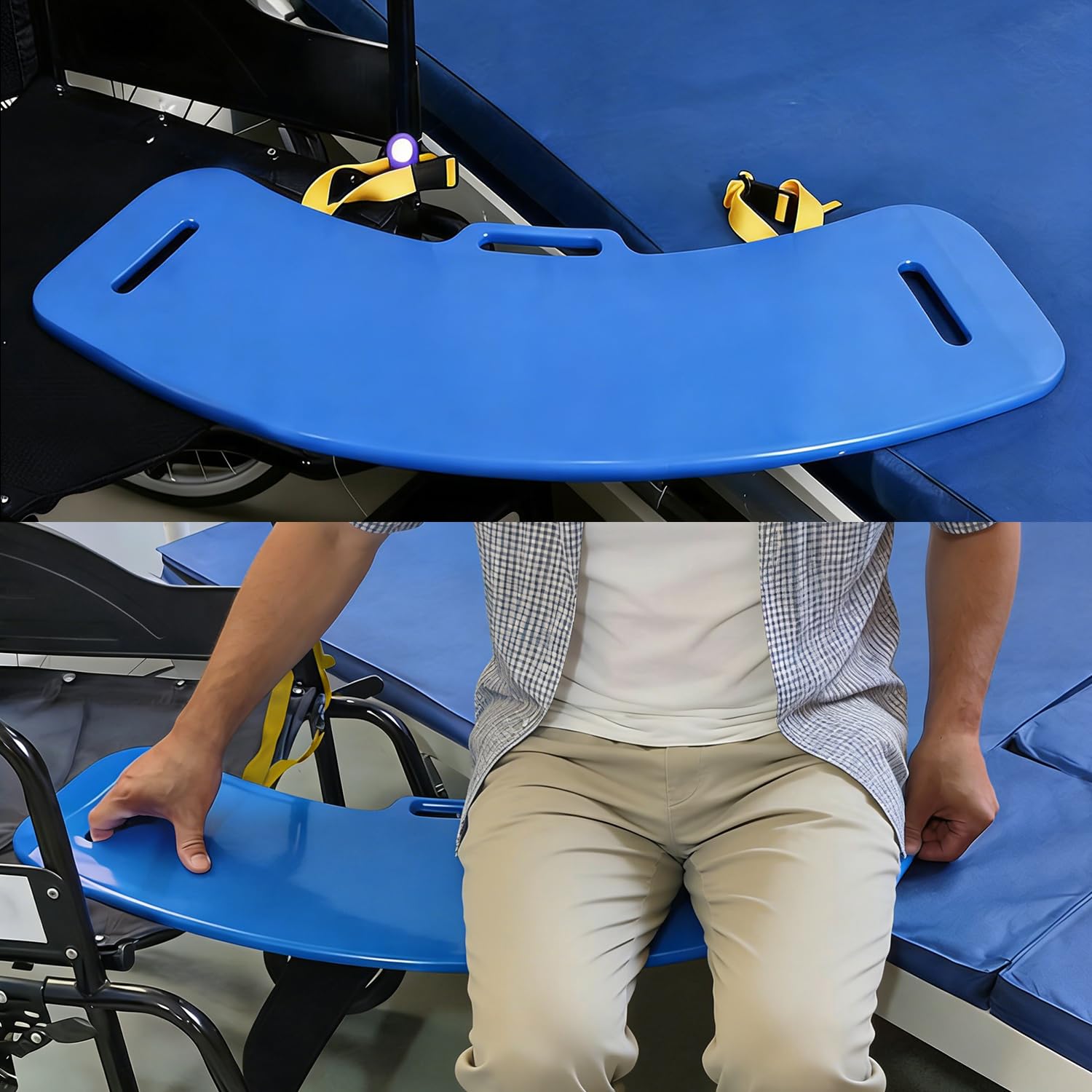 Tabla de transferencia y tabla deslizante, tabla de transferencia de pacientes con asa, tabla deslizante resistente para silla de ruedas para transferir pacientes o discapacitados de silla de ruedas a