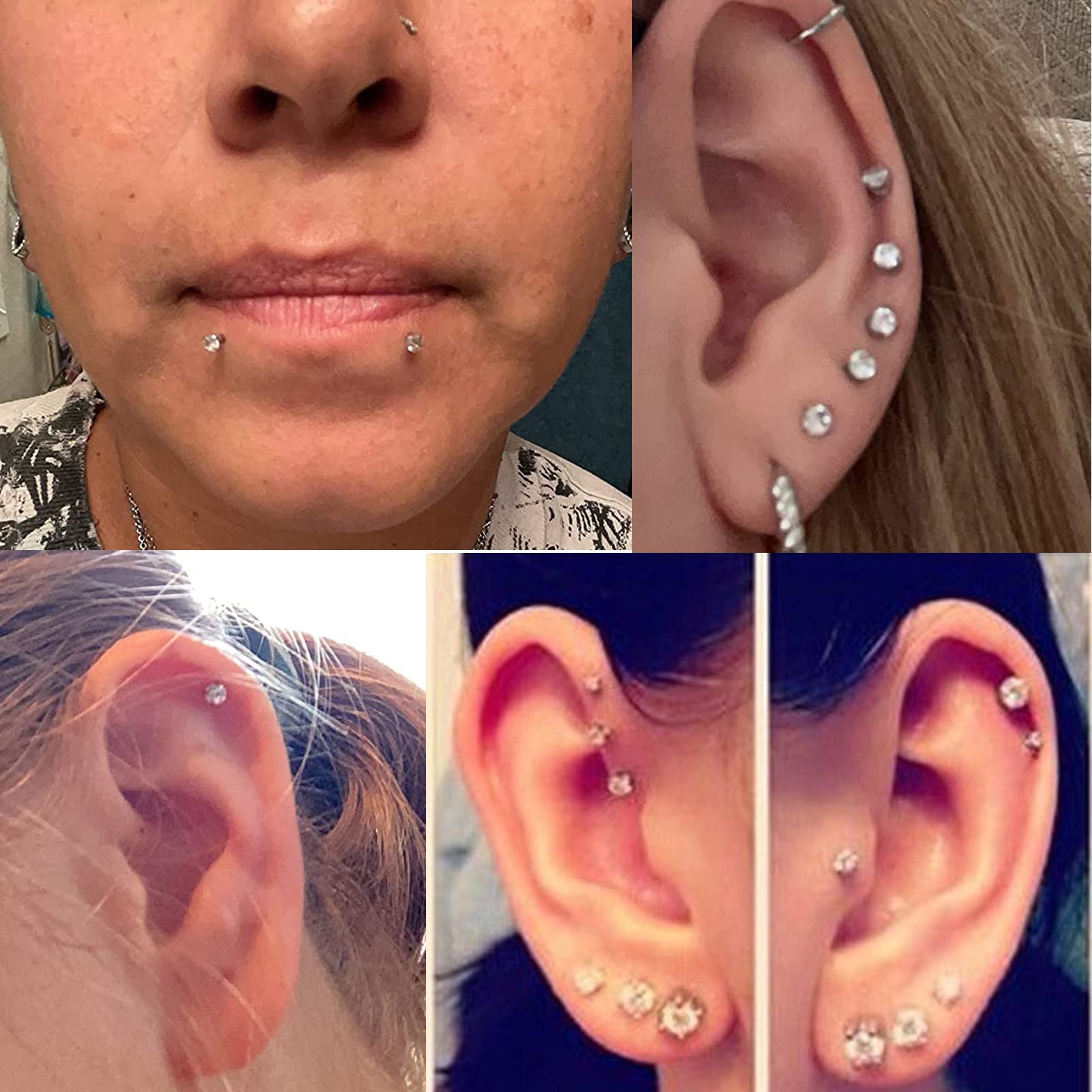 MODRSA 2-4 mm Jasny okrągły klejnot CZ wewnętrznie gwintowany Labret pierścionek do ust Tragus Nail Helix Kolczyki Stud Sztanga Piercing Biżuteria 16G Piercing Ear Helix