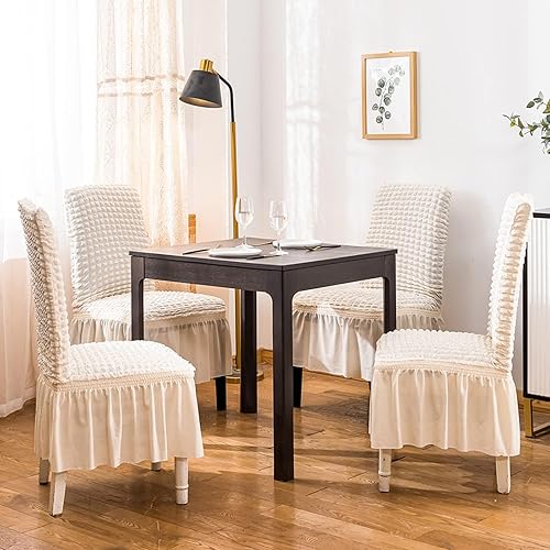 Miniatura 9 de Qubjus Juego de 6 fundas para sillas de comedor, fundas elásticas para sillas con falda extraíble y lavable para silla de cocina, juego de fundas