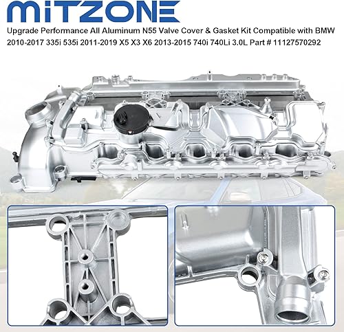Miniatura 5 de MITZONE Kit de cubierta de válvula N55 de aluminio de rendimiento mejorado compatible con BMW 2011-2019 X3 X5 X6 2010-2017 535i 335i 2013-2015 740i