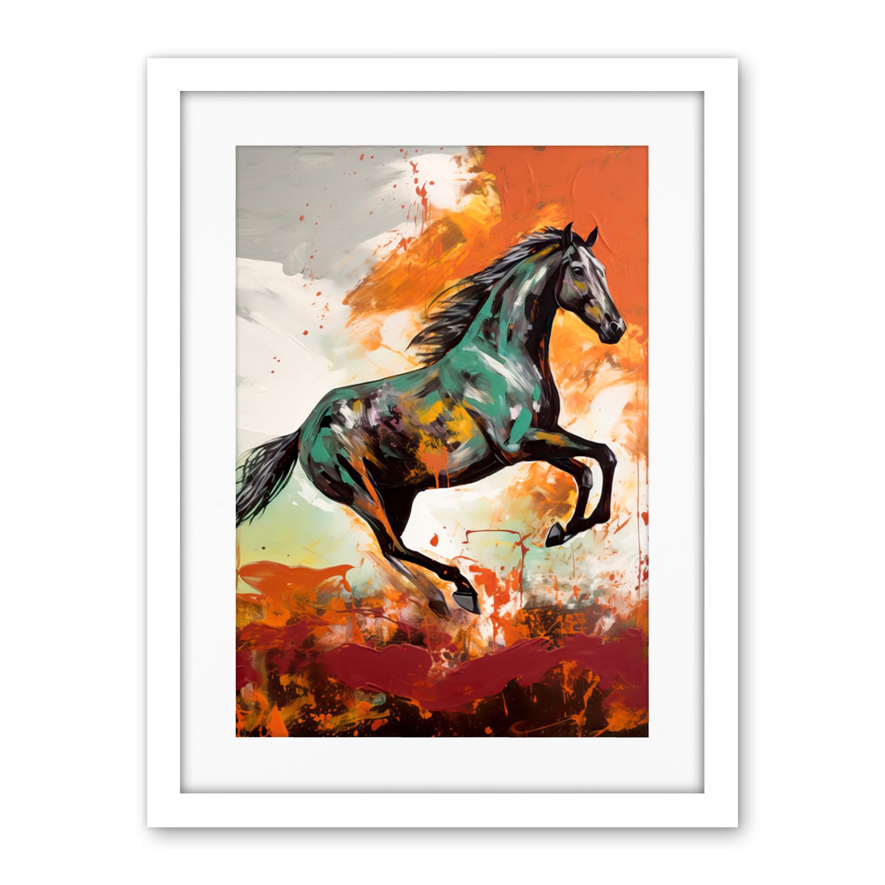 Artery8 Wild Horse Galloping Across a Barren Landscape Artwork Framed Wall Art Print 18X24 Inch