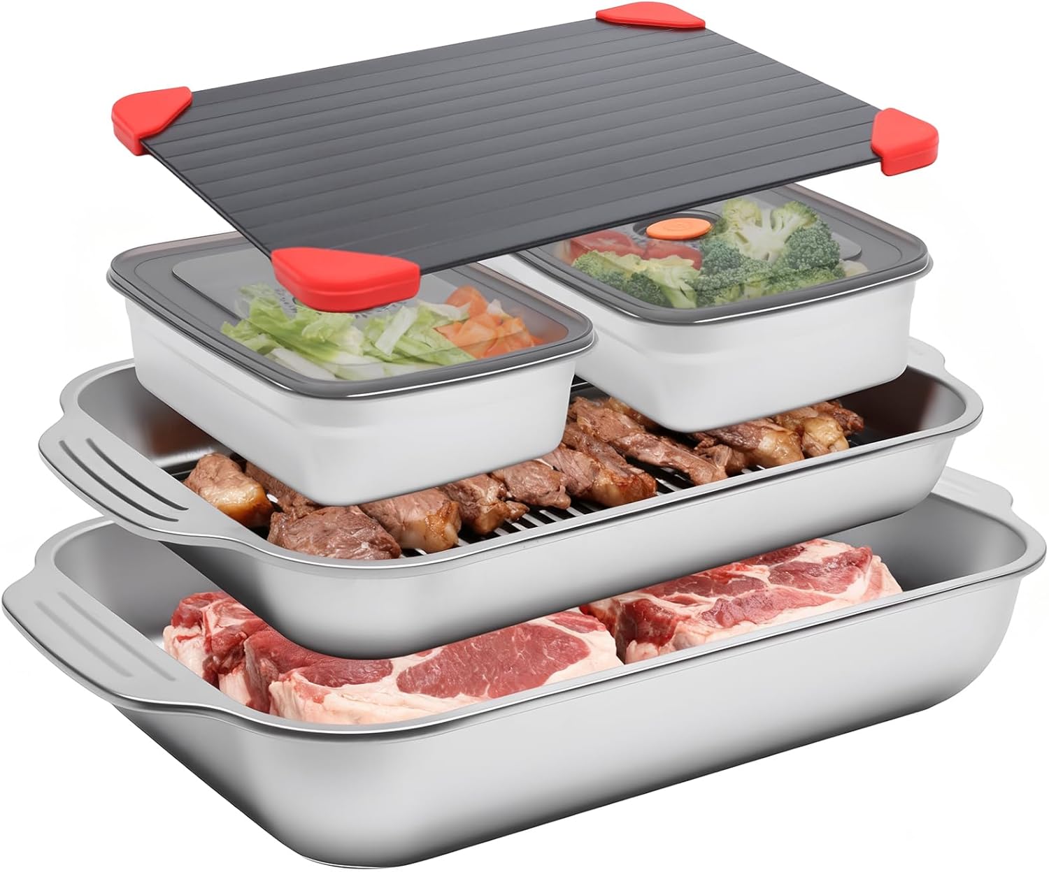 Amazon.com: 5-Piece BBQ Grilling Prep & Serve Set - Handled Stainless ...