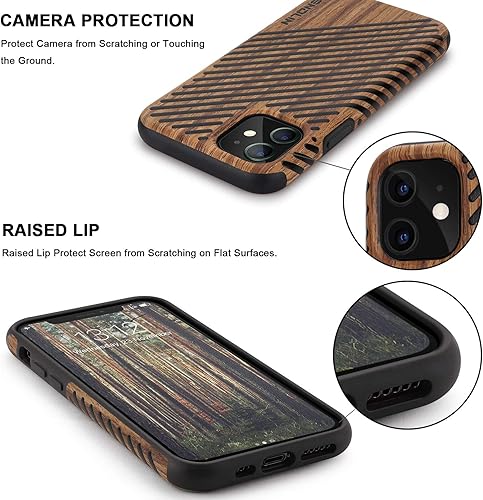 Miniatura 4 de TENDLIN Compatible con iPhone 14 Pro, diseño exterior de grano de madera, funda híbrida de TPU (sándalo rojo)