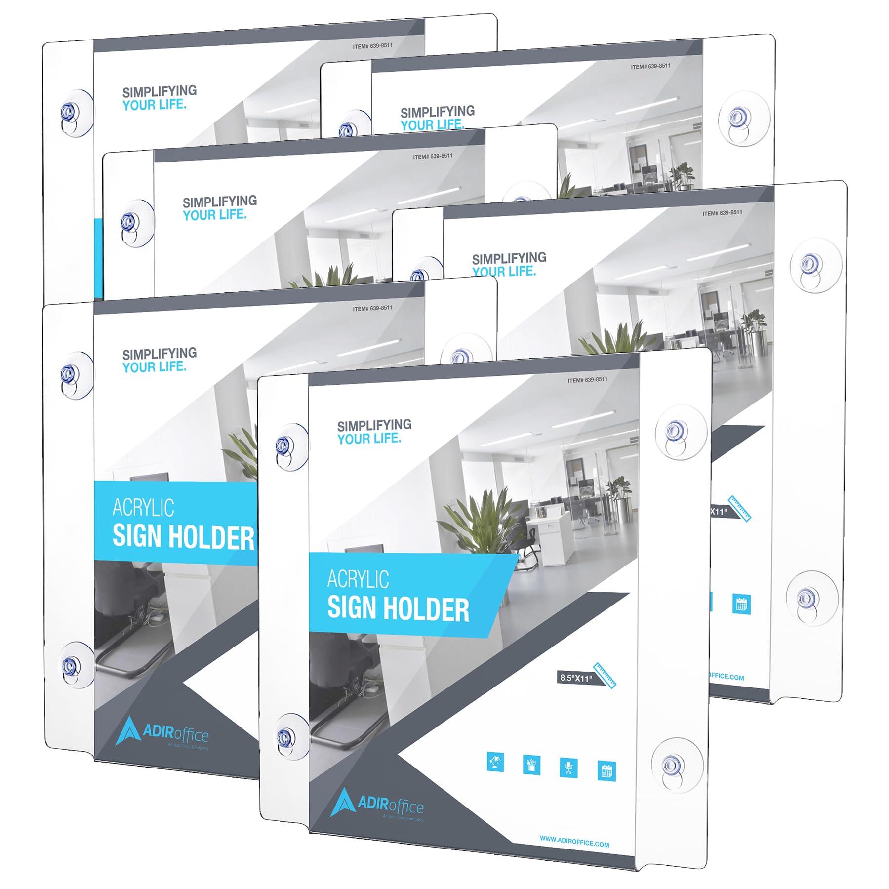 AdirOffice Titular Ventana sesión acrílico con ventosas 2 Pack (paquete de 6 8,5-X-11-pulgadas) (Borrar).
