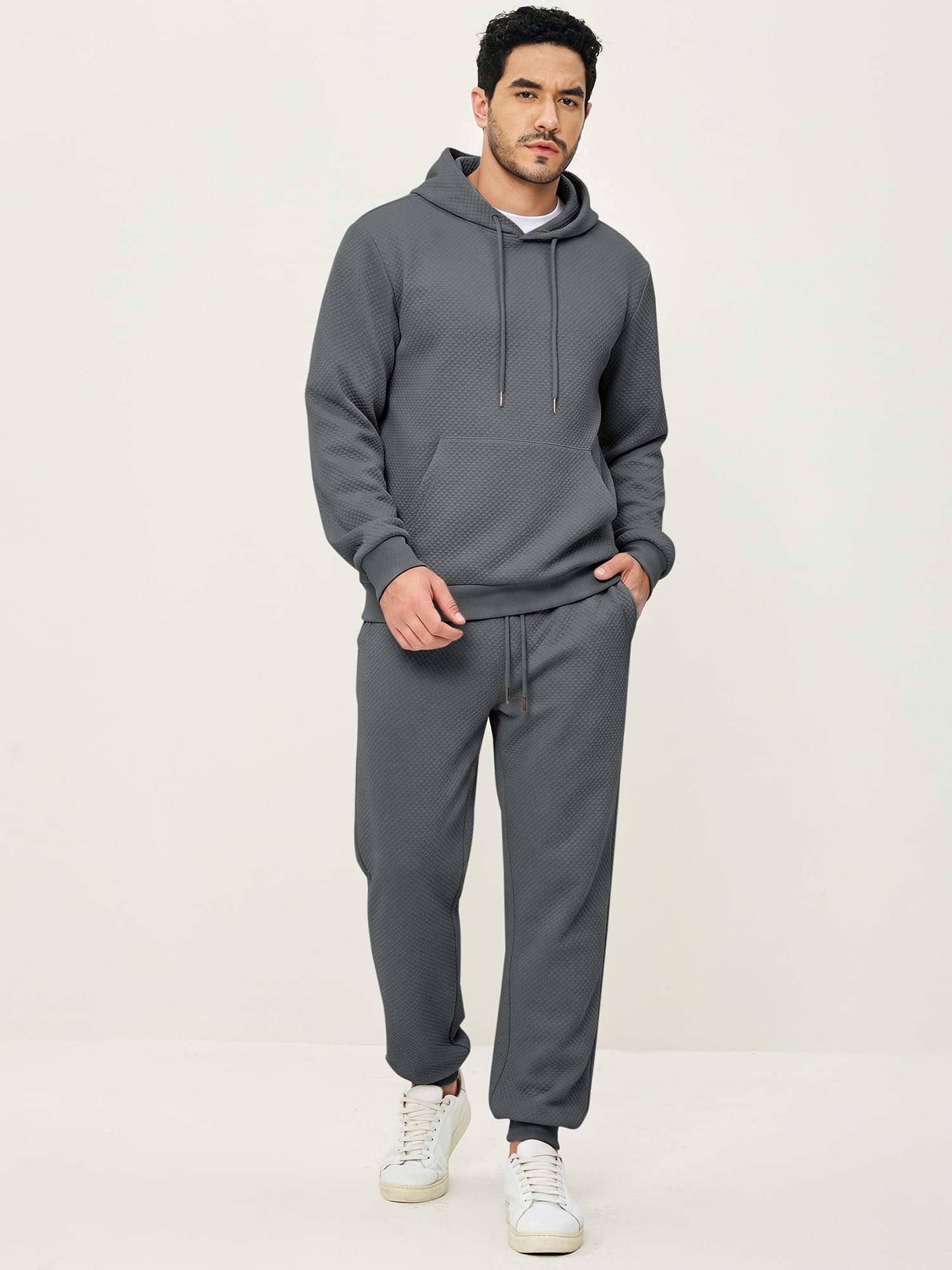 JMIERR Jogginganzug Herren 2-Teiliger Textured Trainingsanzug Hoodie Set